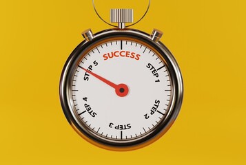 Naklejka premium Stopwatch with the end of the time with the inscription Success. The concept of achieving success, fighting and striving to achieve success in life. 3D render, 3D illustration.