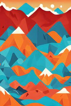flat 2d style illustration of cozy mountain ranges created with flat minimalistic style using vibrant and vivid colours © manikantan