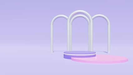 Podium backdrop for product display, interior with arches 3d render