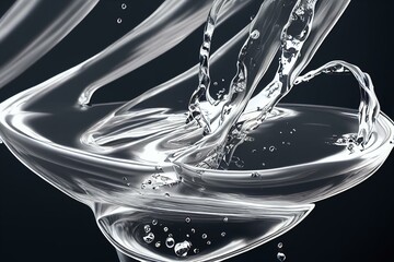 transparent liquid splash ribbon, similar to water. Can be either used on a light or dark background. Easily change H/S/L to obtain any other liquid splash. Generative AI