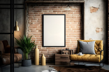 Frame mockup in living room. Generative AI.