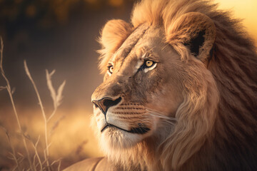 Obraz premium Animal Lion Portrait. Illustration AI Generative