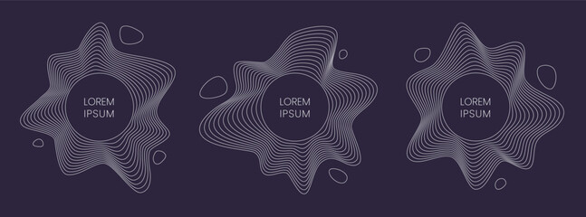 Three abstract wavy linear shapes. Logo border or banner frame with a circle shape for text.