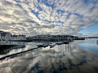 Harbour with boats in a British seaside town. Brixham, Devon, United Kingdom