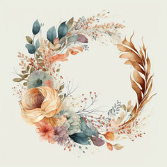 Plakat Boho Style Watercolor Wreath. Illustration AI Generative