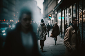 People walking on the street. Illustration AI Generative