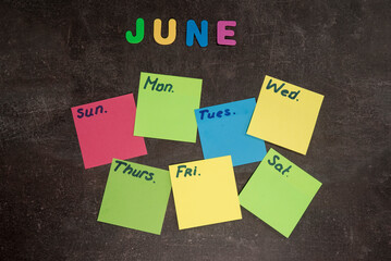 Plan tygodnia na samoprzylepnych kartkach na ścianie. Puste kartki. © siwyk