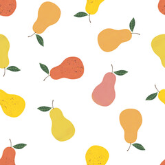 Seamless pears pattern,  Fruits repeat print, Summer wallpaper, Healthy food desing, Garden harvest  ornament,  Scandinavian flat style background, Vitamins , pears, vegeterian