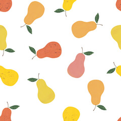 Obraz premium Seamless pears pattern, Fruits repeat print, Summer wallpaper, Healthy food desing, Garden harvest ornament, Scandinavian flat style background, Vitamins , pears, vegeterian