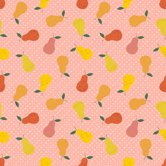 Seamless pears pattern,  Fruits repeat print, Summer wallpaper, Healthy food desing, Garden harvest  ornament,  Scandinavian flat style background, Vitamins , pears, vegeterian