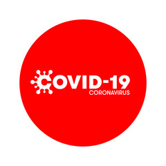 COVID-19 logo for infographics. Coronavirus disease illustration. Creative typography design for blogs and press conferences in a res circle. Unified visual appearance for pandemic communication.