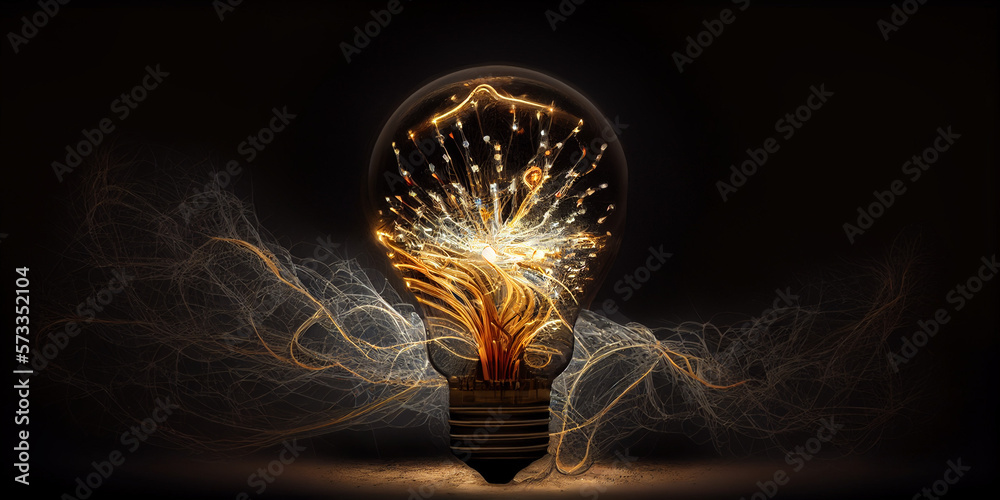 Wall mural light bulb on black background