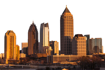 Atlanta Georgia skyline in sunset light with cut out sky. - obrazy, fototapety, plakaty