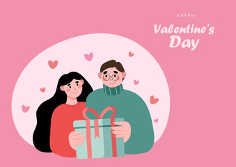 Valentines day banner card design with couple character vector illustration