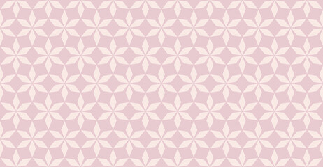 Subtle vector abstract geometric seamless pattern in Oriental style. Luxury pink texture with floral lattice, grid, flower silhouettes. Elegant background. Asian ornament. Repeat decorative design