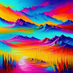 painting transitional colorful abstract landscape bright painterly - generative ai
