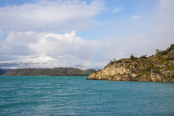 Fototapeta na wymiar Rainbow over Lago Nordenskjold in Torres Del Paine Patagonia 