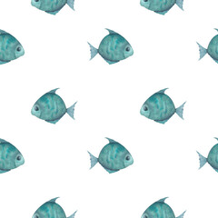Fototapeta premium Seamless watercolor underwater life pattern. Boundless pattern can be used for web page backgrounds, wallpapers, wrapping papers, invitation and summer designs.