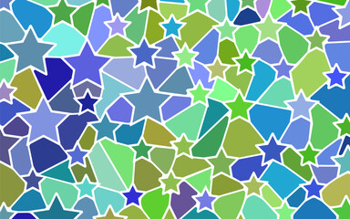 abstract vector stained-glass mosaic background - blue and green stars