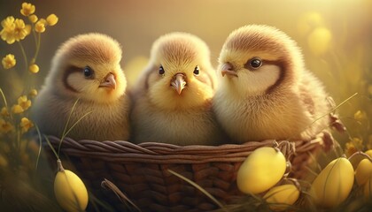 Fototapeta na wymiar Babies of Spring - Yellow Chicks