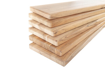 Wooden boards, a board with a seamed edge for building a house and interior decoration, on an isolated white