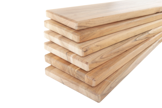 Wooden boards, a board with a seamed edge for building a house and interior decoration, on an isolated white