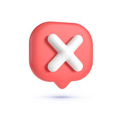 Obraz premium Close, delete button. 3d button on white backdrop. Cross symbol. 3d vector icon. Cartoon minimal style. 3d vector render concept