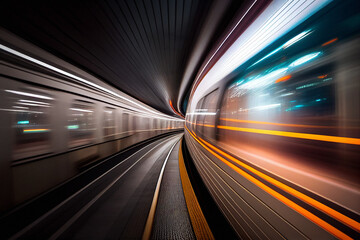 Fototapeta na wymiar Subway Tunnel Motion Blur - Generative Ai