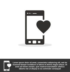 Phone and heart icon in black and white colour