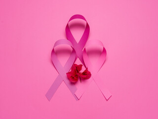 Ribbon photo of the pink october breast cancer prevention campaign - obrazy, fototapety, plakaty
