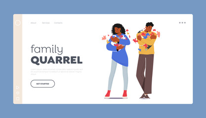 Family Quarrel Landing Page Template. Miscommunication Between Male and Female Family Characters Vector Illustration