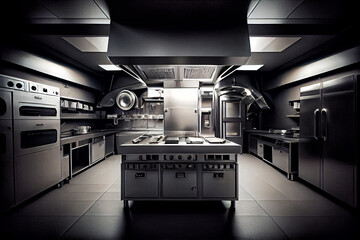 Professional modern kitchen in a restaurant. Generative AI. 2