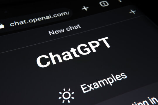 ChatGPT chat bot screen seen on smartphone display with large ChatGPT logo. AI chatbot by OpenAI. Macro photo. Stafford, United Kingdom, February 19, 2023