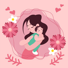 Happy Mother's Day Hugging Baby Children Illustration
