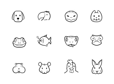 Set of icons with the outline of animals. Front view. The outline icons are well scalable and editable. Contrasting elements are good for icons, signs, different backgrounds and displays. EPS10.