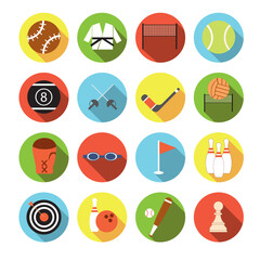 Fototapeta premium Collection of icons with different sport in flat design with shadows