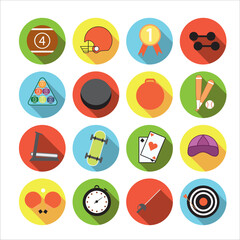Collection of icons with different sport in flat design with shadows