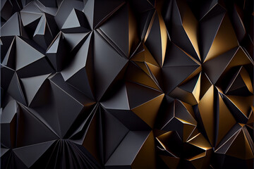 Abstract black triangle background, low poly 3D illustration, dark polygon pattern. High quality ai illustration