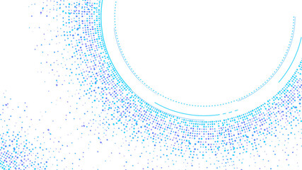 A digital illustration of a high tech futuristic background display with blue purple squares and a half circle with empty space for text.