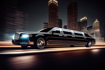 Black Limousine Racing Downtown At Night Generative AI - obrazy, fototapety, plakaty