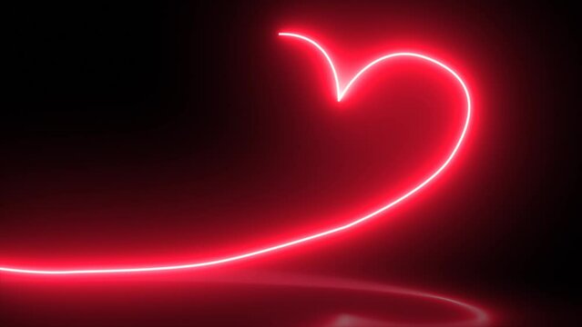 Abstract bright neon red energy light disco heart with reflections abstract background. Video 4k, 60 fps