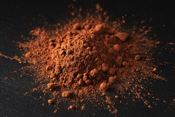 A slide of cocoa powder on a dark background