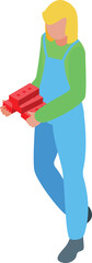 Woman brick worker icon isometric vector. Female engineer. Work team