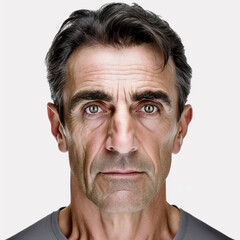 Face portrait of a casual middle-aged man on a white square background, generative ai