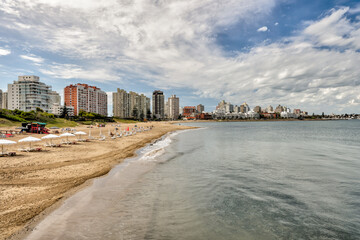 Punta Del Este, Uruguay - December 23, 2022: Shorelines and beach town facades in the region surrounding Punta Del Este in Uruguay