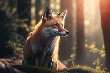 Cute Red Fox, Vulpes vulpes, fall forest. Beautiful animal in the nature habitat. Orange fox, detail portrait, Czech. Wildlife scene from the wild nature. 