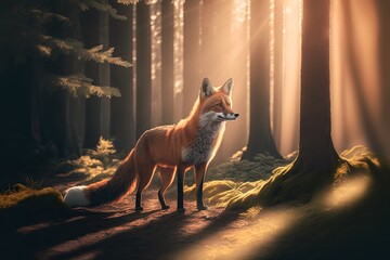 Cute Red Fox, Vulpes vulpes, fall forest. Beautiful animal in the nature habitat. Orange fox, detail portrait, Czech. Wildlife scene from the wild nature. 