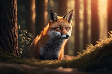 Cute Red Fox, Vulpes vulpes, fall forest. Beautiful animal in the nature habitat. Orange fox, detail portrait, Czech. Wildlife scene from the wild nature. 
