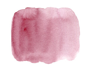 Bright delicate maroon color watercolor square stain. Deep burgundy wine color texture illustration for textured decoration, background