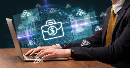 business hand working in stock market